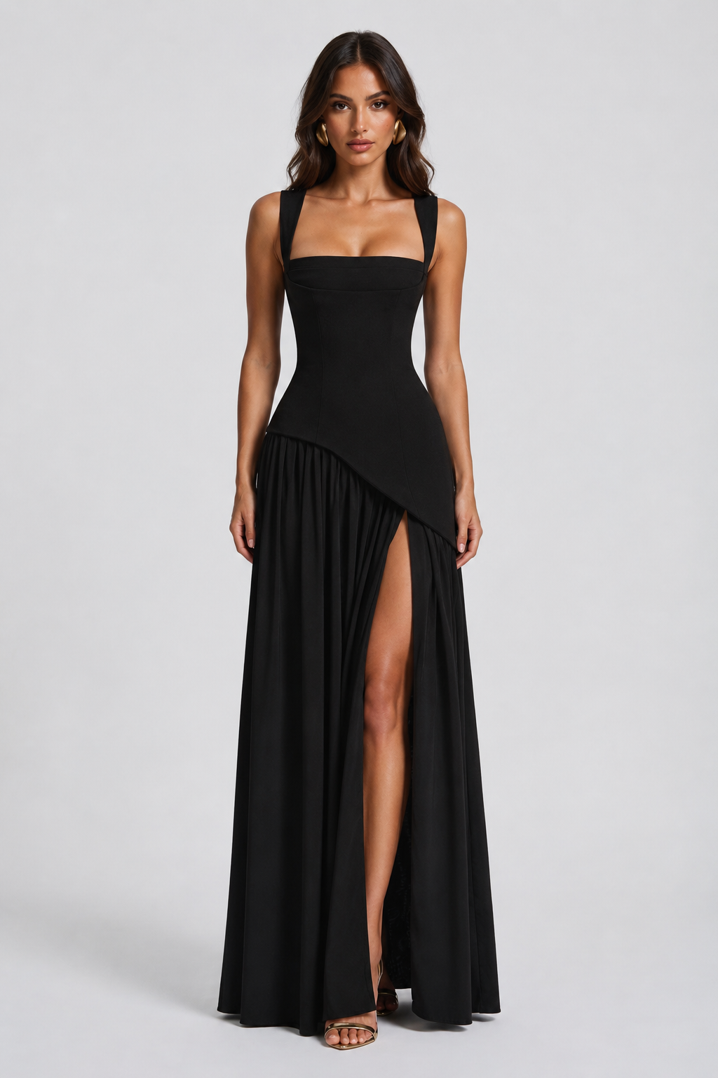 Black Draped Maxi Dress - Lana Fiorelli