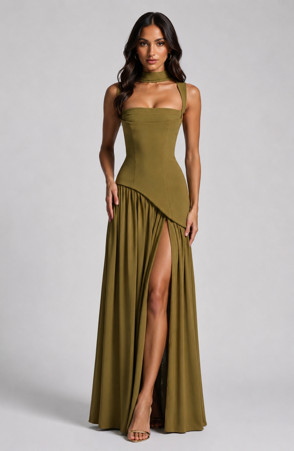 Light Green Draped Maxi Dress - Lana Fiorelli