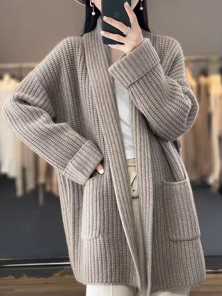 Light Brown ribbed cardigan - Lana Fiorelli