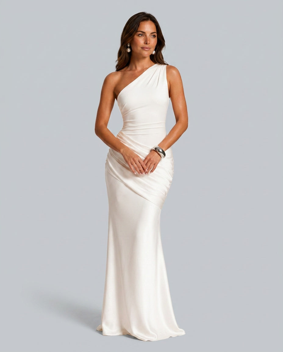 White One-Shoulder Maxi Dress - Lana Fiorelli