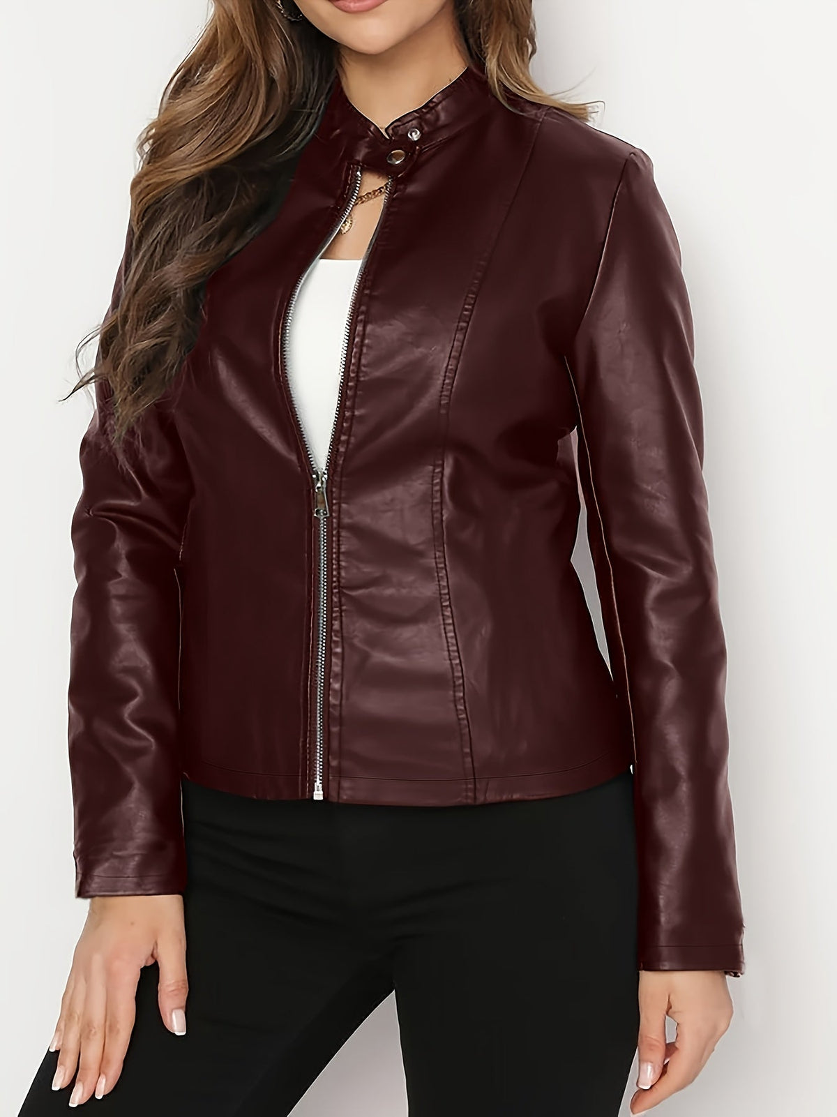 Blue stand collar faux leather jacket - Lana Fiorelli