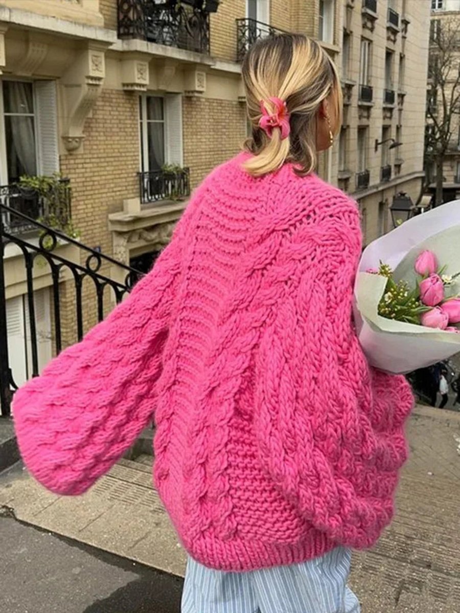 Pink cable cardigan - Lana Fiorelli
