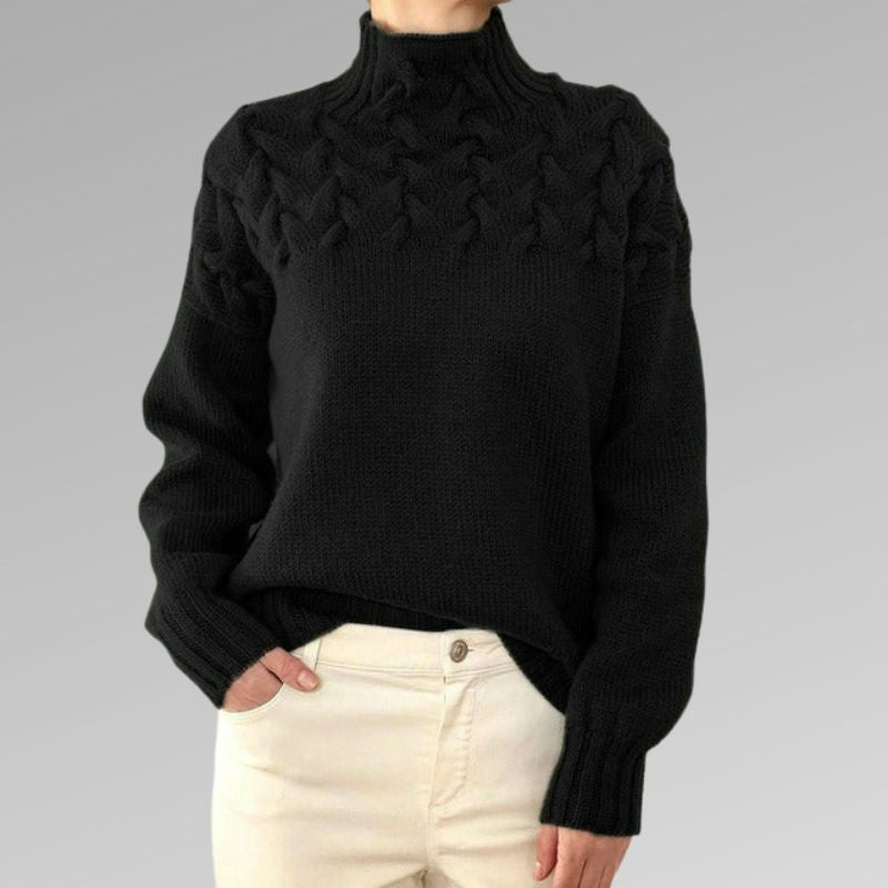 Black cable yoke turtleneck sweater - Lana Fiorelli