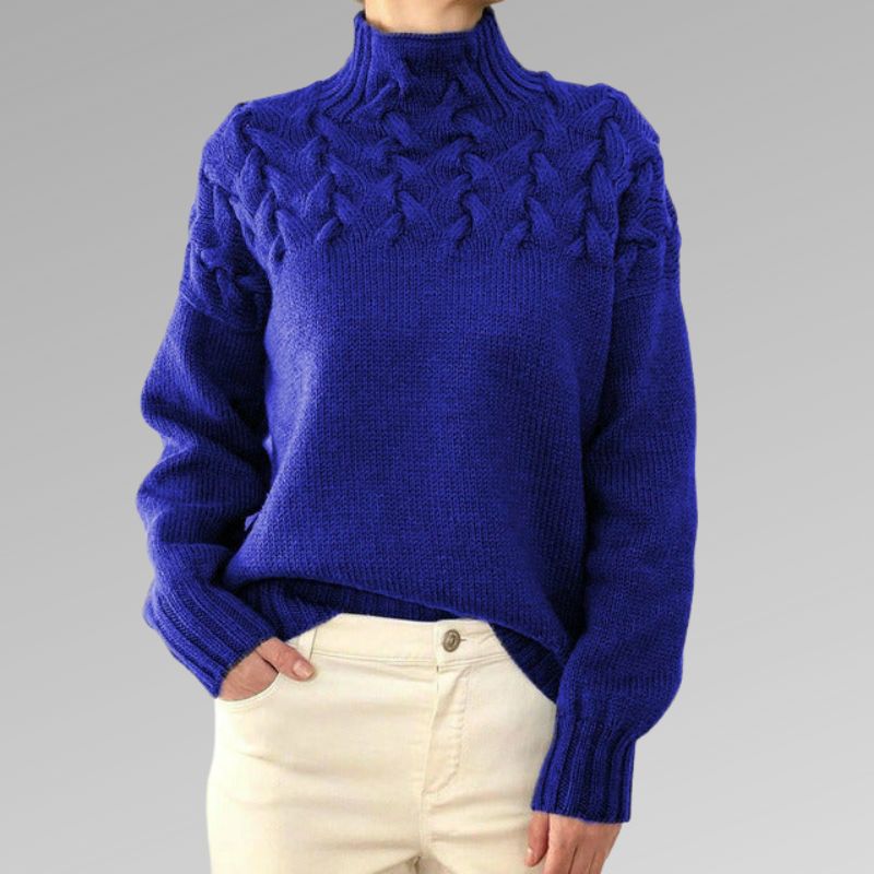 Blue cable yoke turtleneck sweater - Lana Fiorelli