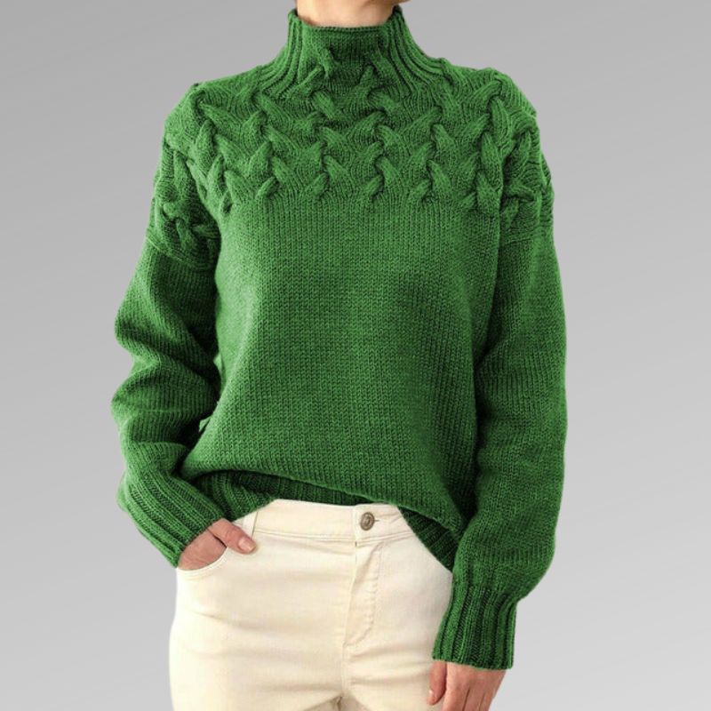 Green cable yoke turtleneck sweater - Lana Fiorelli