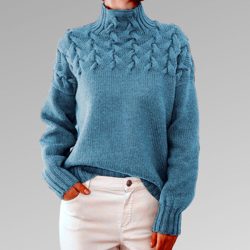 Light Blue cable yoke turtleneck sweater - Lana Fiorelli