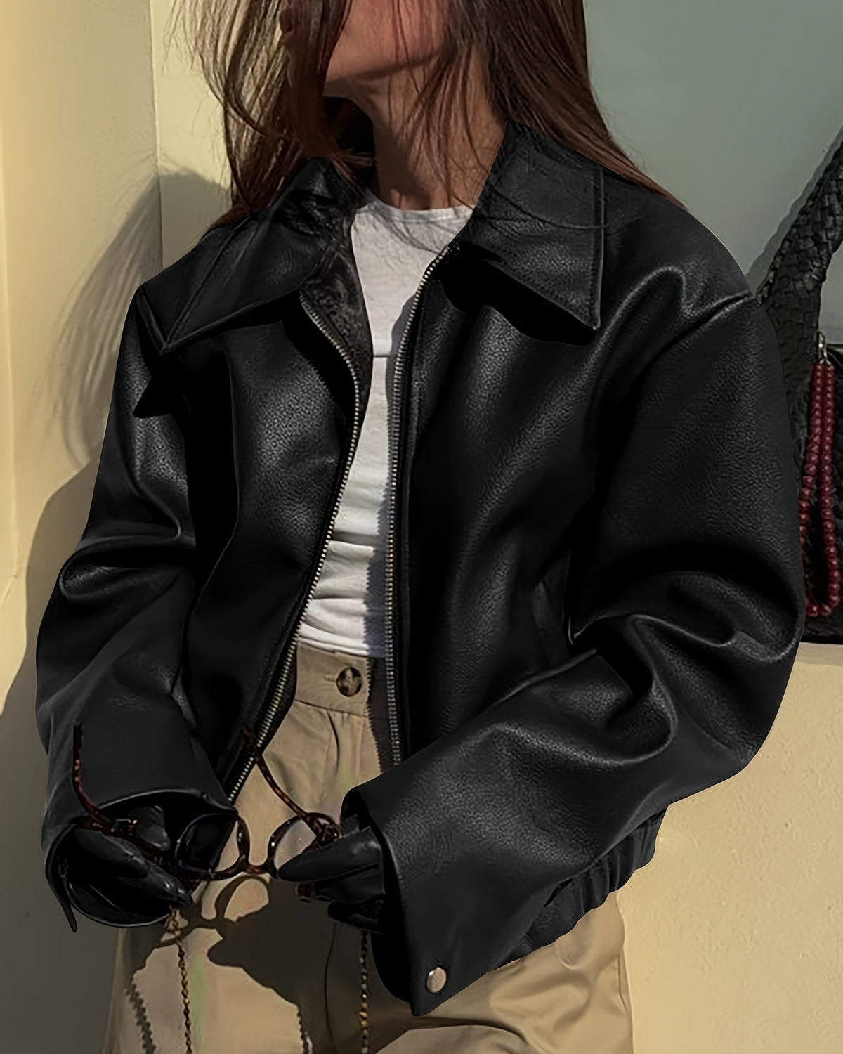 Chiara | Giacca Biker Vintage in Ecopelle con Revers