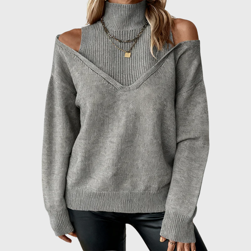 Grey cold shoulder turtleneck sweater - Lana Fiorelli