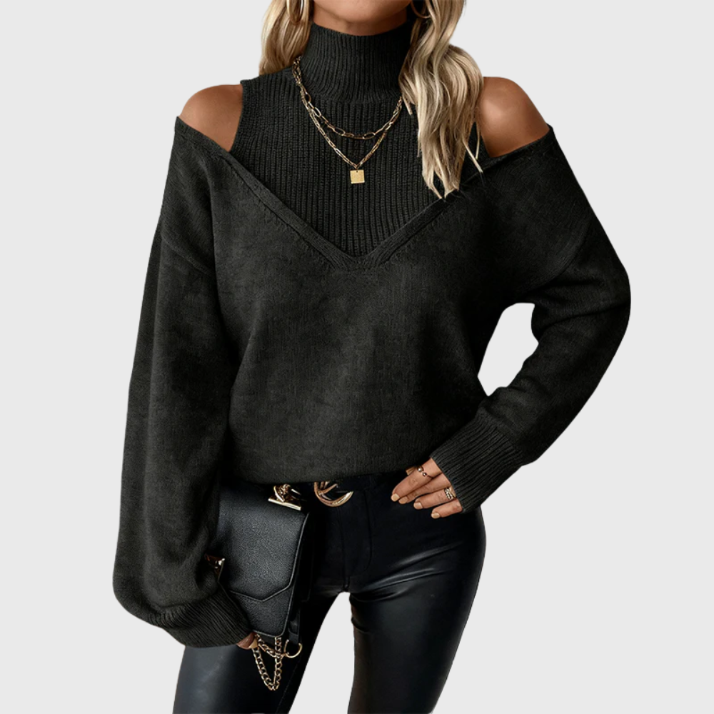 Black cold shoulder turtleneck sweater - Lana Fiorelli