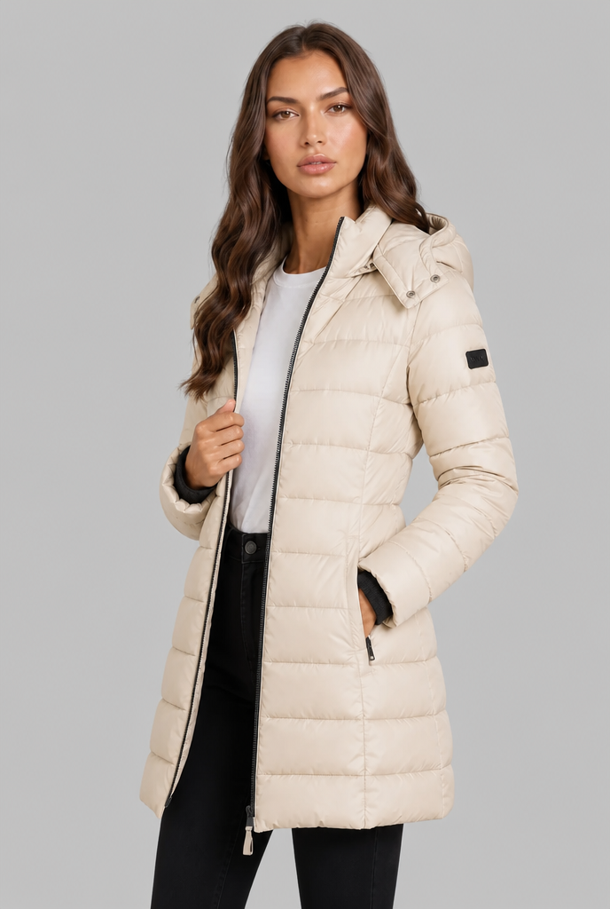 Beige puffer coat Back View - Lana Fiorelli