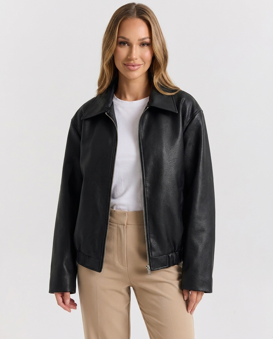 Giacca Biker Donna Vintage in Ecopelle con Revers