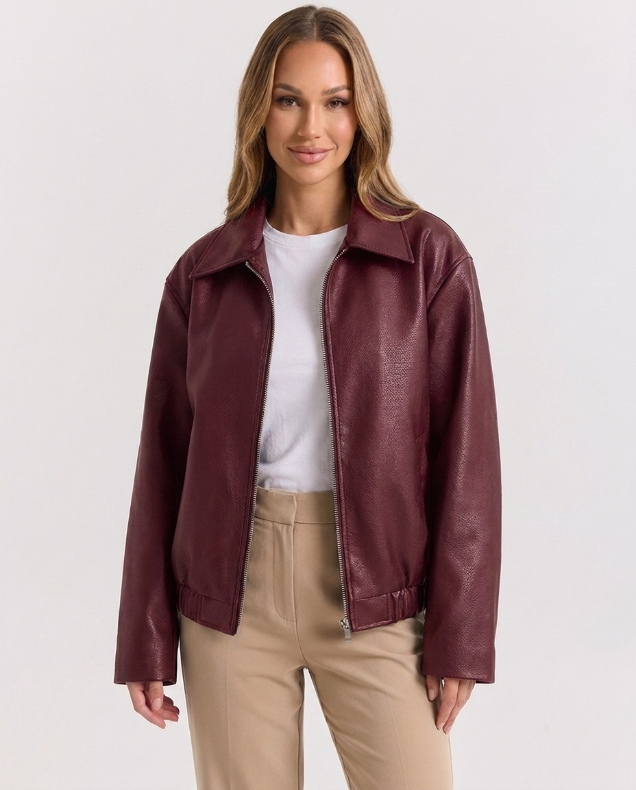 Giacca Biker Donna Vintage in Ecopelle con Revers