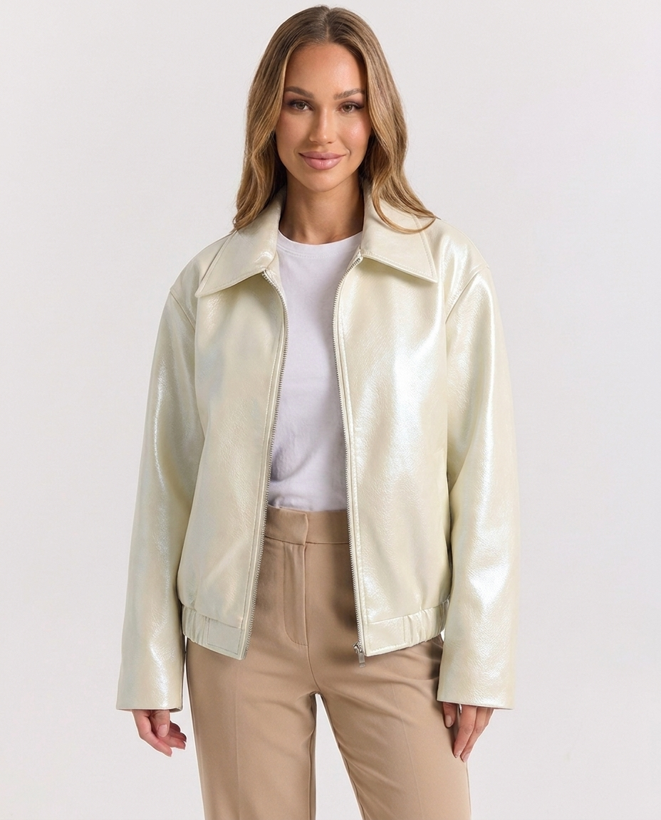 Giacca Biker Donna Vintage in Ecopelle con Revers