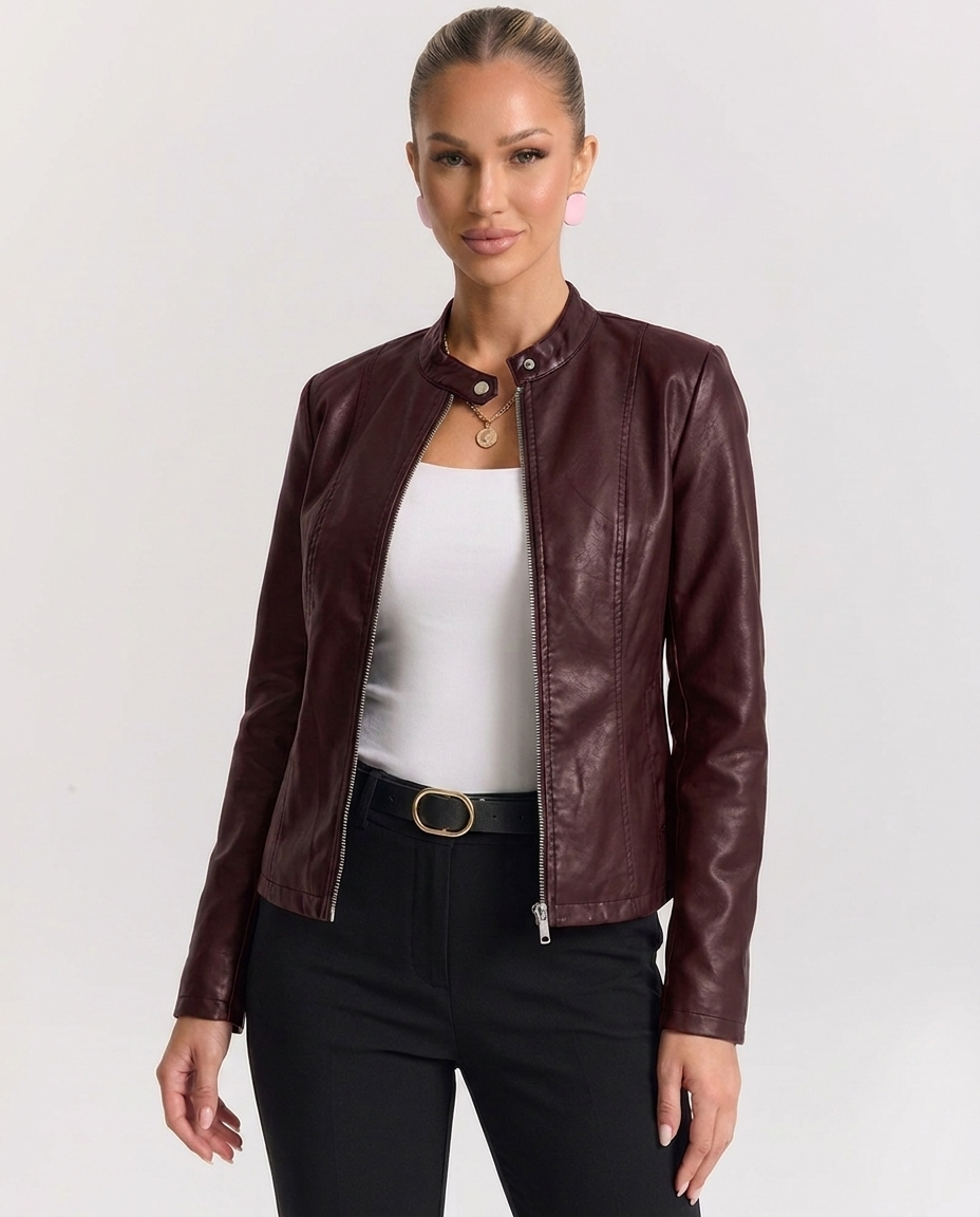 Giacca Biker Donna in Ecopelle con Collo alla Coreana