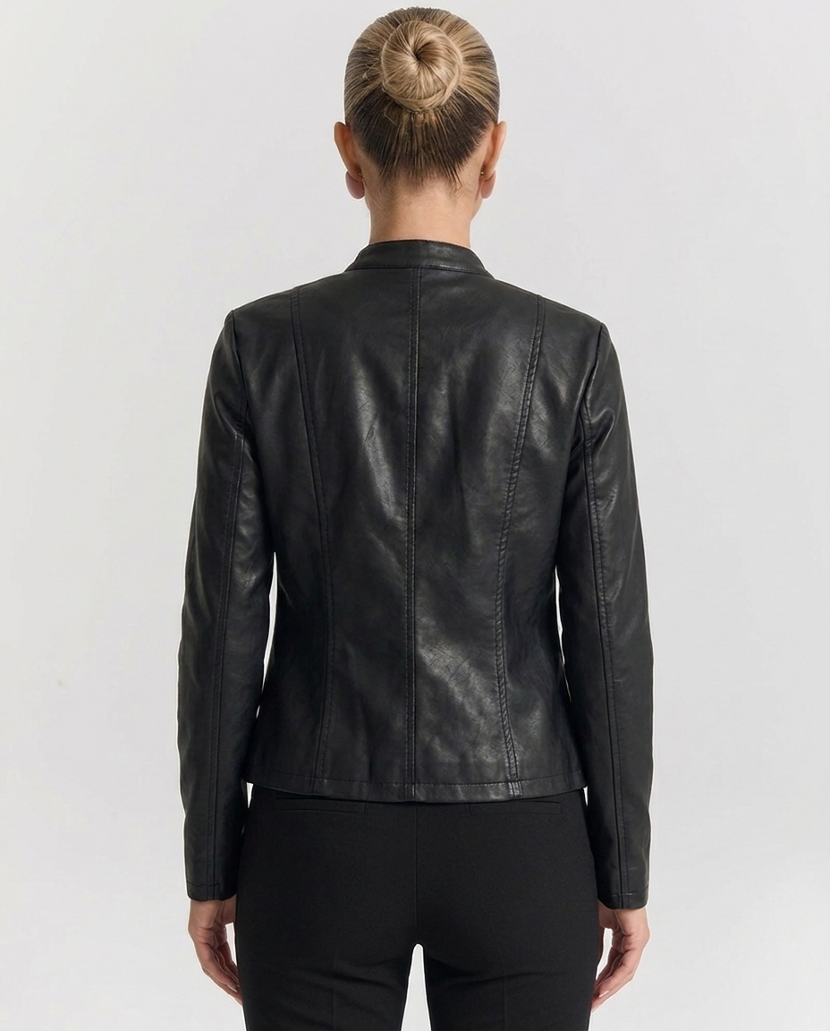 Giacca Biker Donna in Ecopelle con Collo alla Coreana