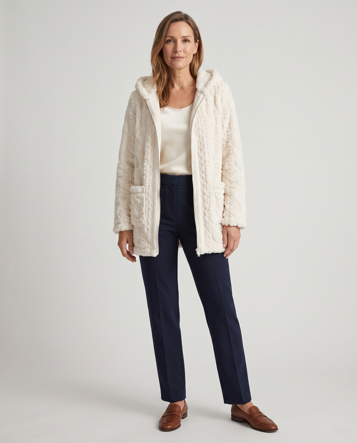 Cardigan Donna in Pile con Cappuccio e Zip per l'Inverno