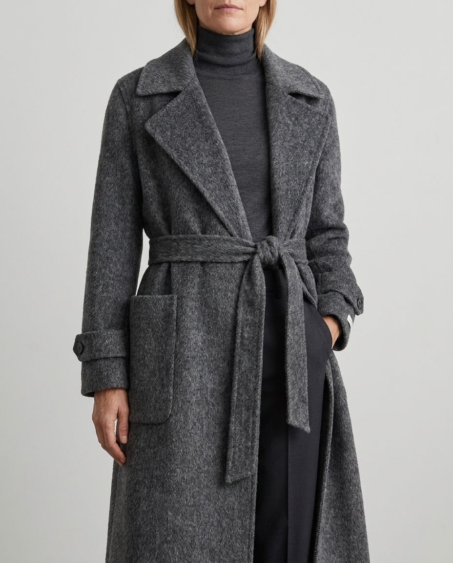 Cappotto Donna Lungo Doppiofaccia con Cintura per l'Inverno
