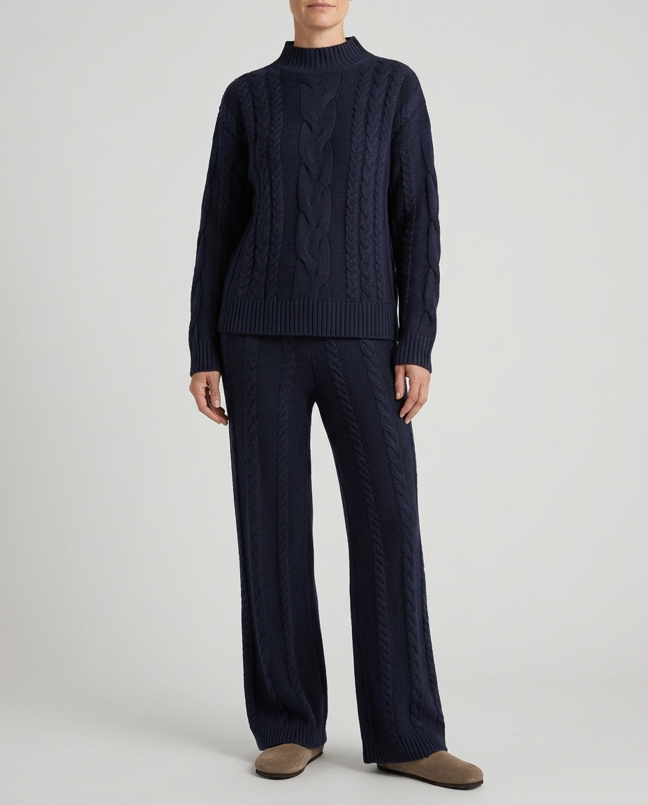 Completo Donna Girocollo in Maglia con Pantaloni per l'Inverno