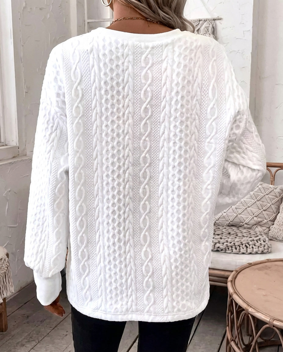 Maglione Donna a Trecce con Scollo a V Profondo e Manica Lunga
