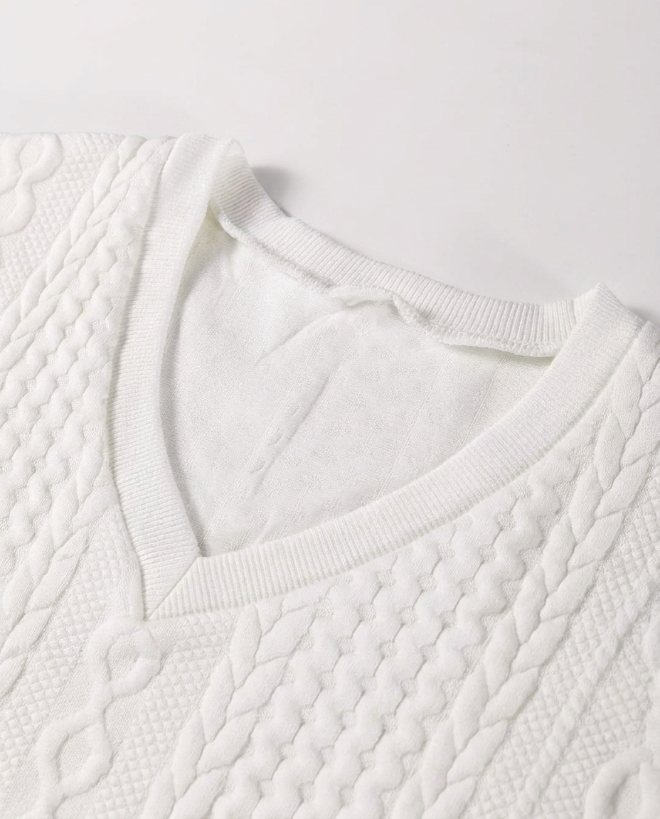 Maglione Donna a Trecce con Scollo a V Profondo e Manica Lunga
