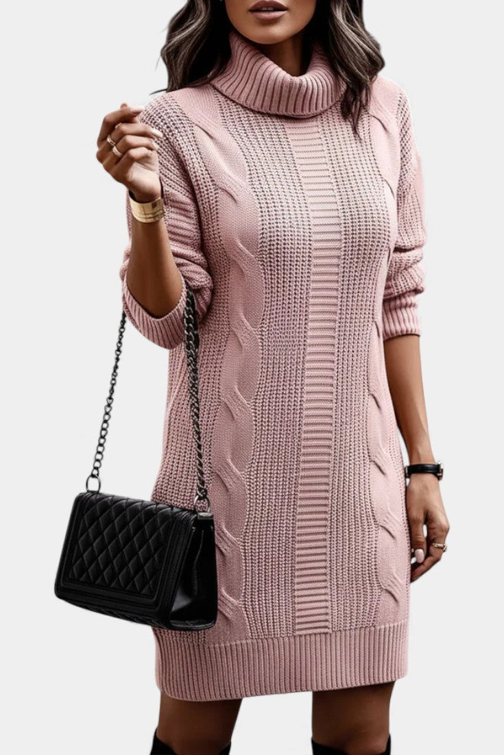 Khaki turtleneck cable knit dress - Lana Fiorelli