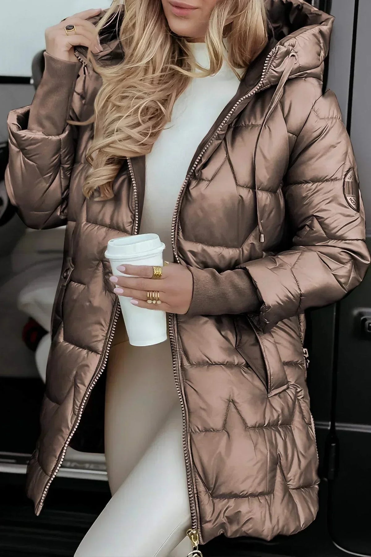 Dark Brown hooded puffer jacket - Lana Fiorelli
