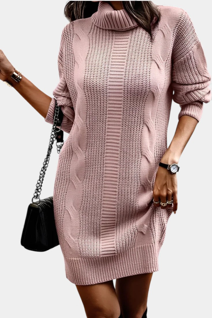Khaki turtleneck cable knit dress - Lana Fiorelli