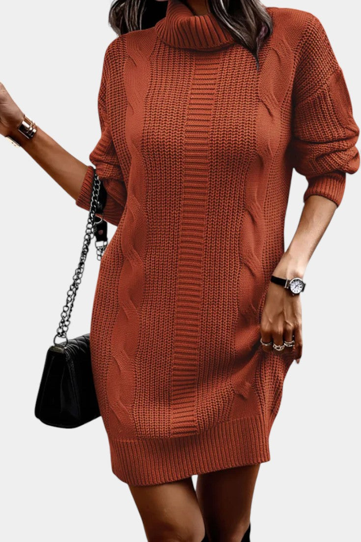 Khaki turtleneck cable knit dress - Lana Fiorelli