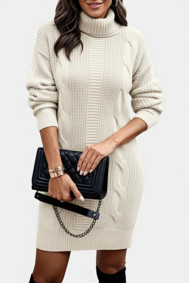 Beige turtleneck cable knit dress - Lana Fiorelli