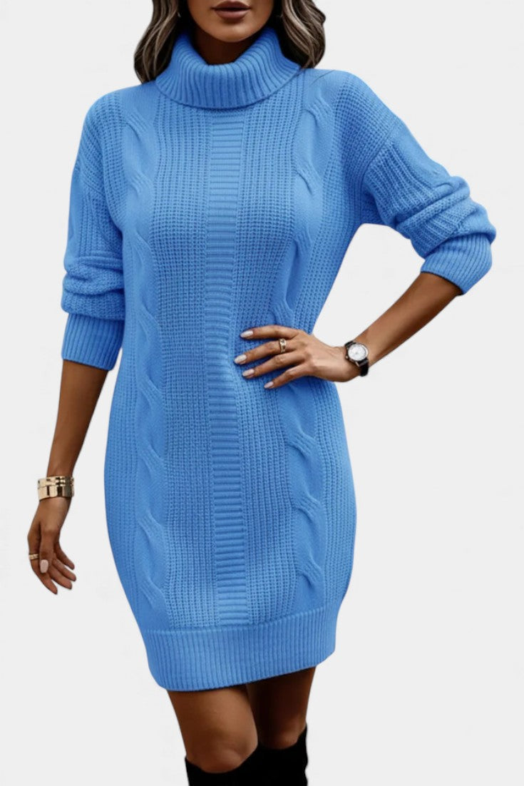 Blue turtleneck cable knit dress - Lana Fiorelli