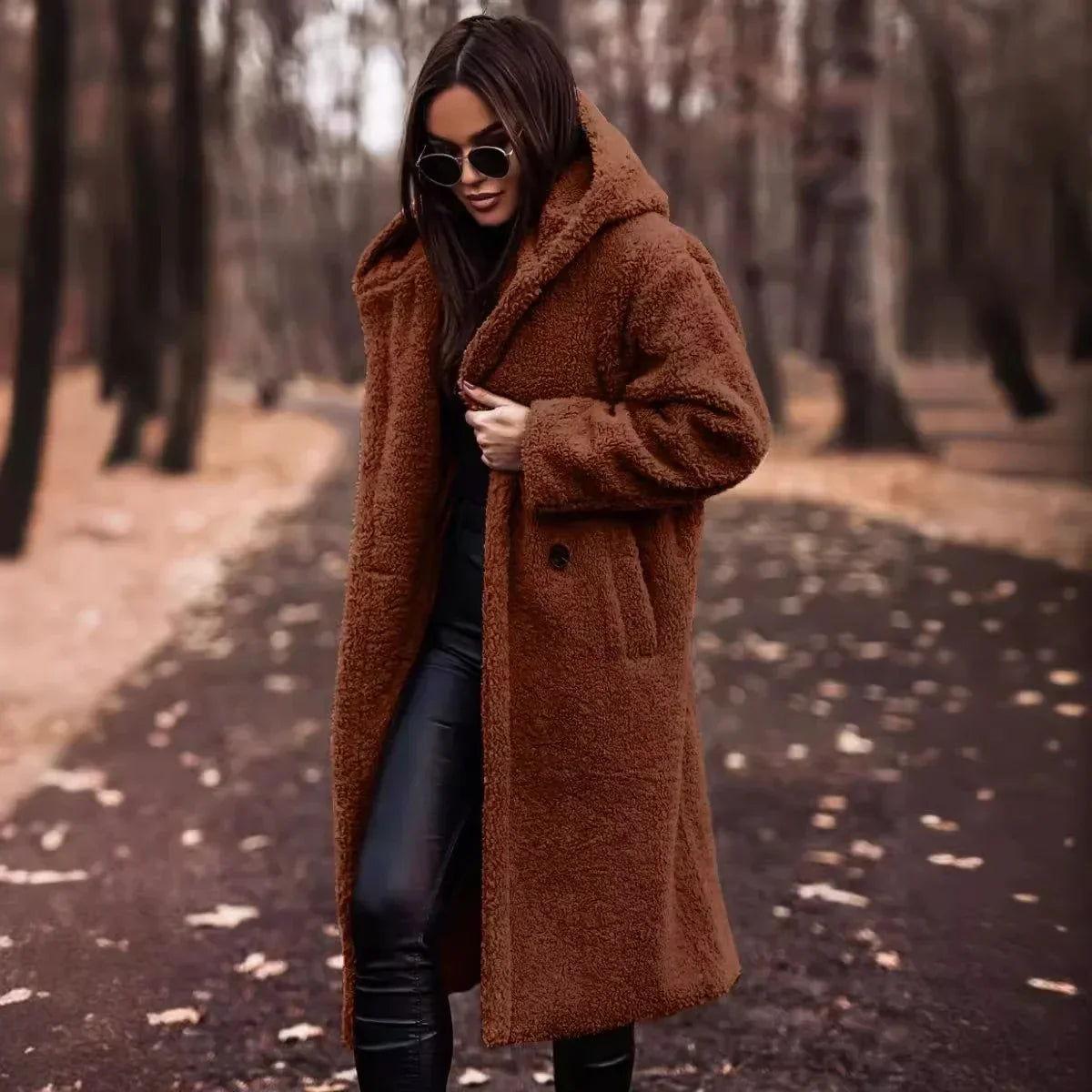 Brown hooded teddy coat - Lana Fiorelli