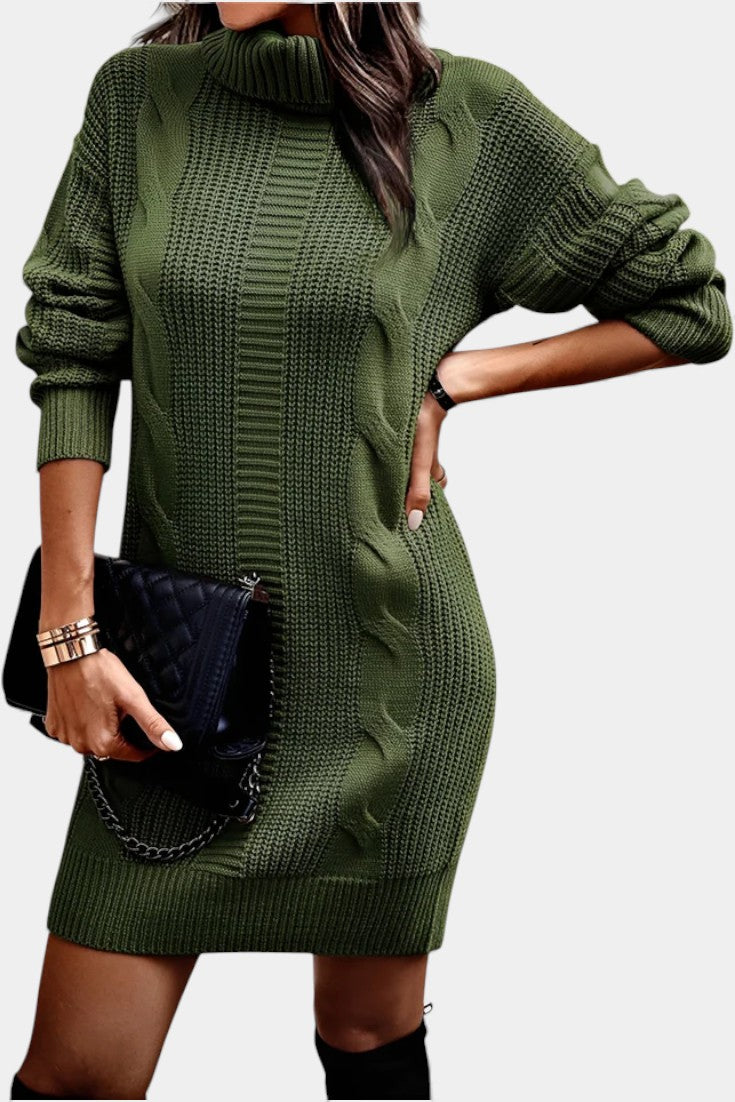 Khaki turtleneck cable knit dress - Lana Fiorelli
