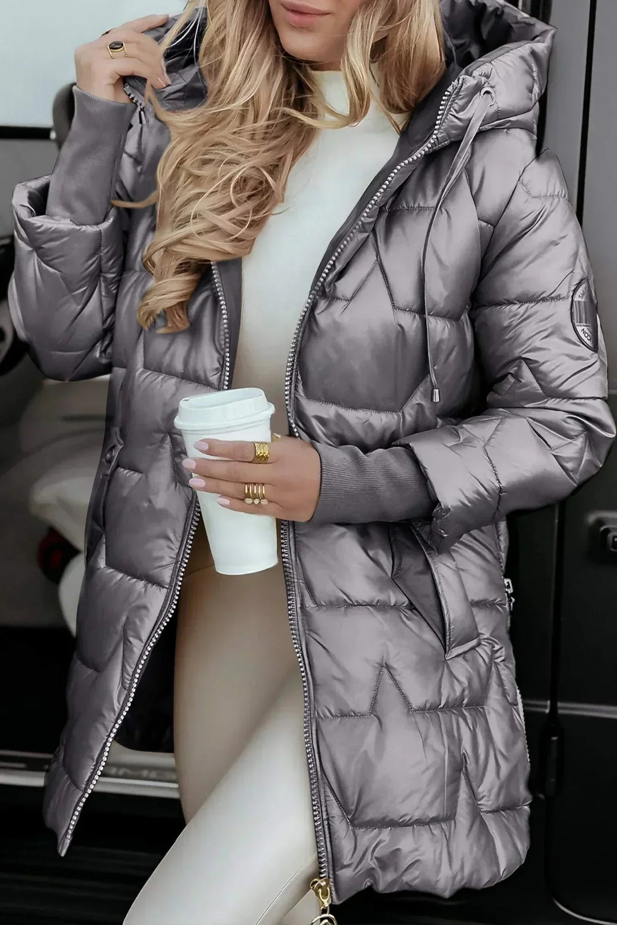 Grey hooded puffer jacket - Lana Fiorelli