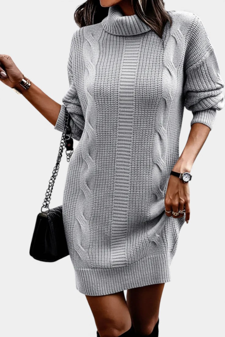 Grey turtleneck cable knit dress - Lana Fiorelli