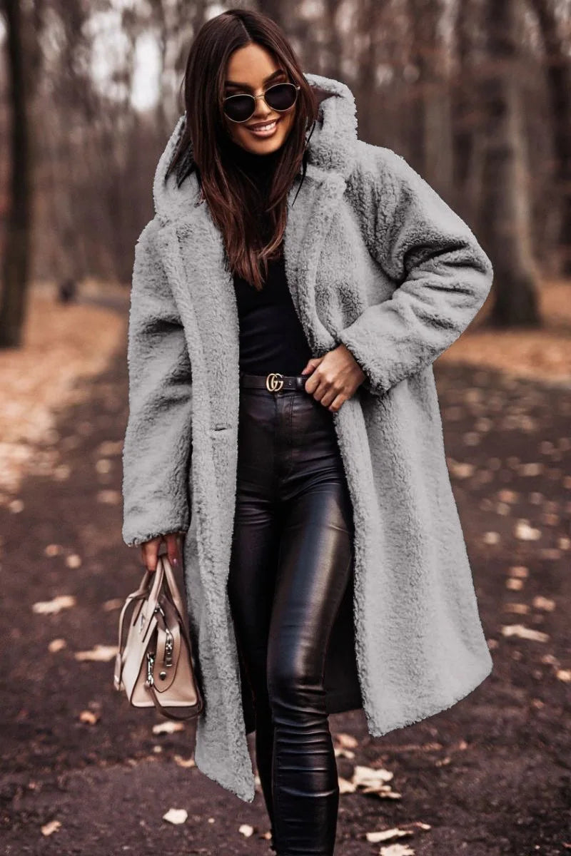 Light Grey hooded teddy coat - Lana Fiorelli