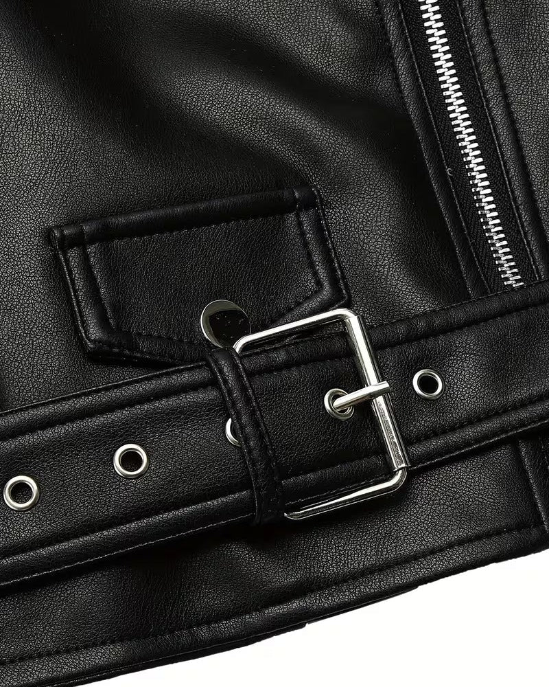 Giacca Donna Corta Skinny in Ecopelle con Zip e Revers