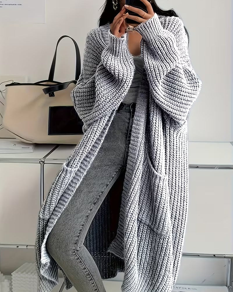 Cardigan Donna Girocollo con Tasche in Maglia per l'Autunno