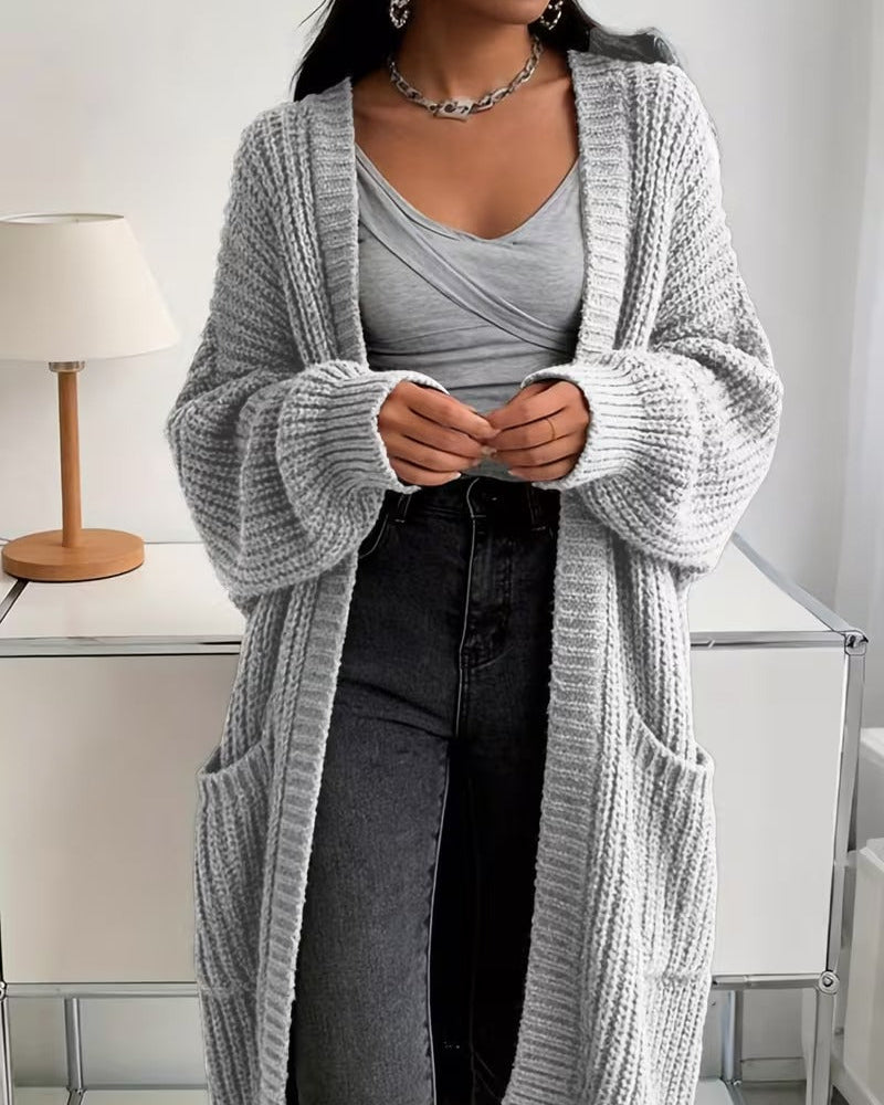 Cardigan Donna Girocollo con Tasche in Maglia per l'Autunno