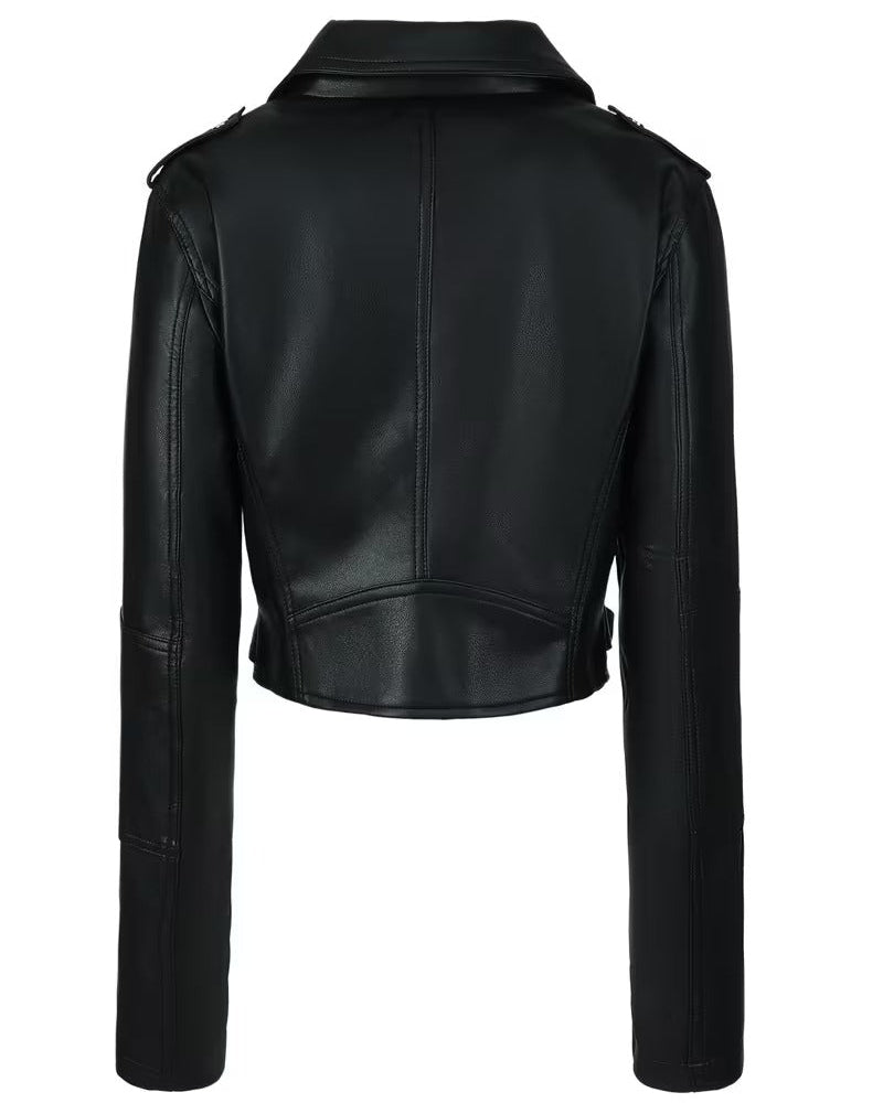 Giacca Donna Corta Skinny in Ecopelle con Zip e Revers