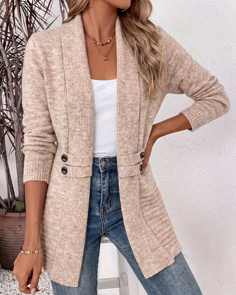 Cardigan Donna Lungo Doppiopetto con Collo a Scialle