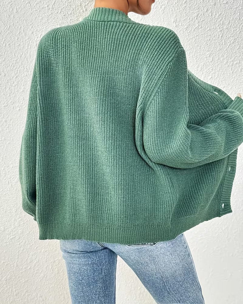 Cardigan Donna Lungo Scollo a V con Bottoni Elasticizzato