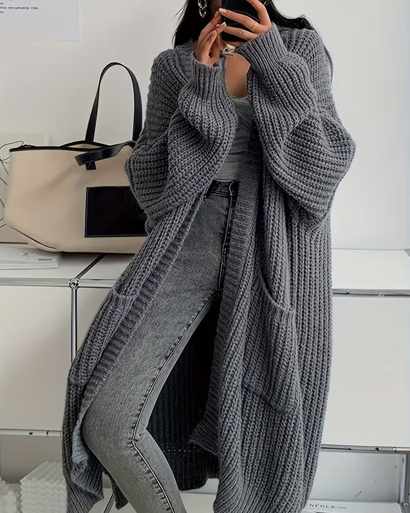 Cardigan Donna Girocollo con Tasche in Maglia per l'Autunno