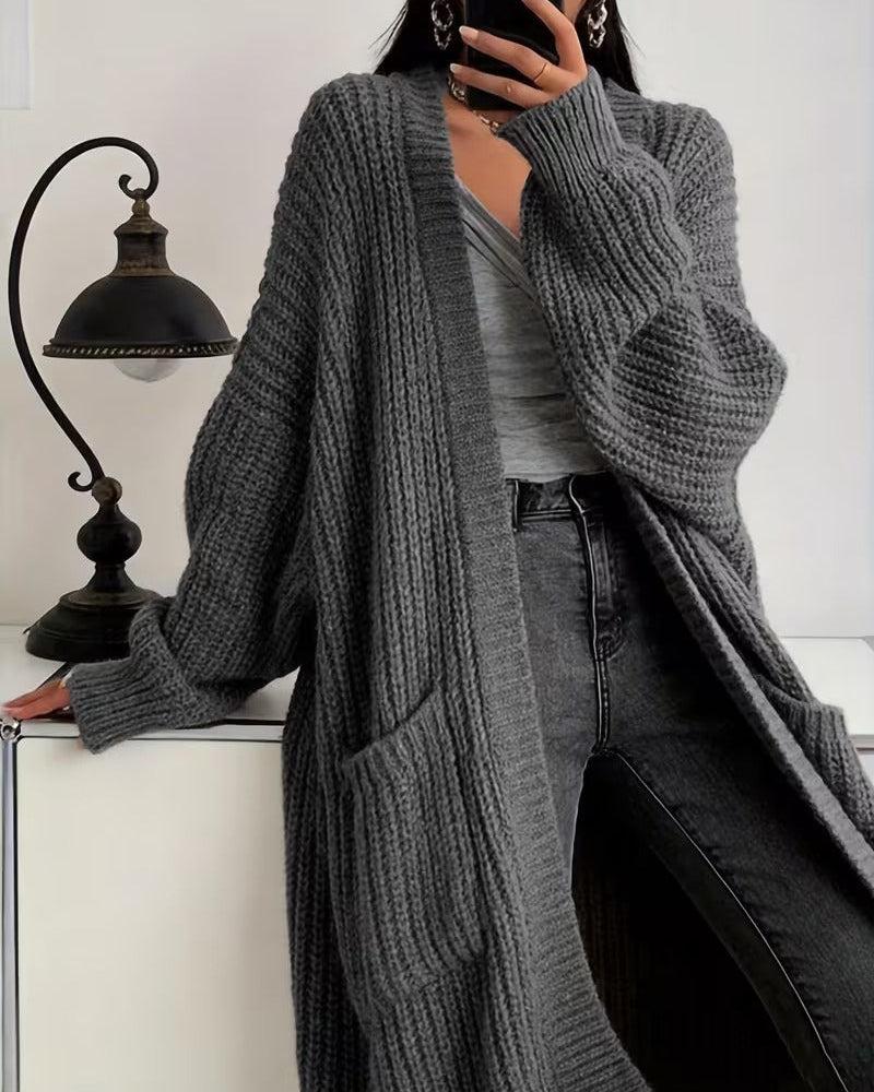 Cardigan Donna Girocollo con Tasche in Maglia per l'Autunno