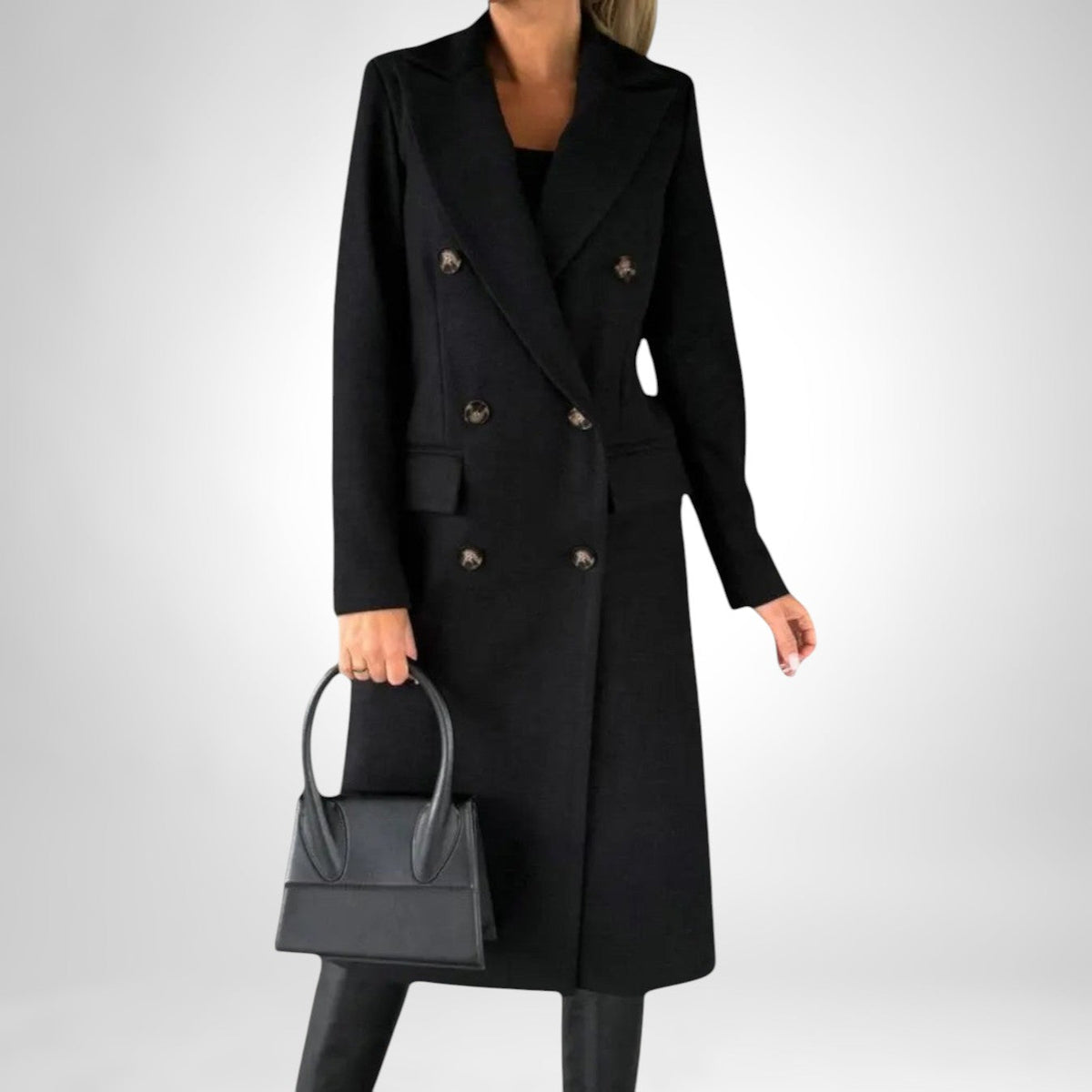 Black long double breasted coat - Lana Fiorelli