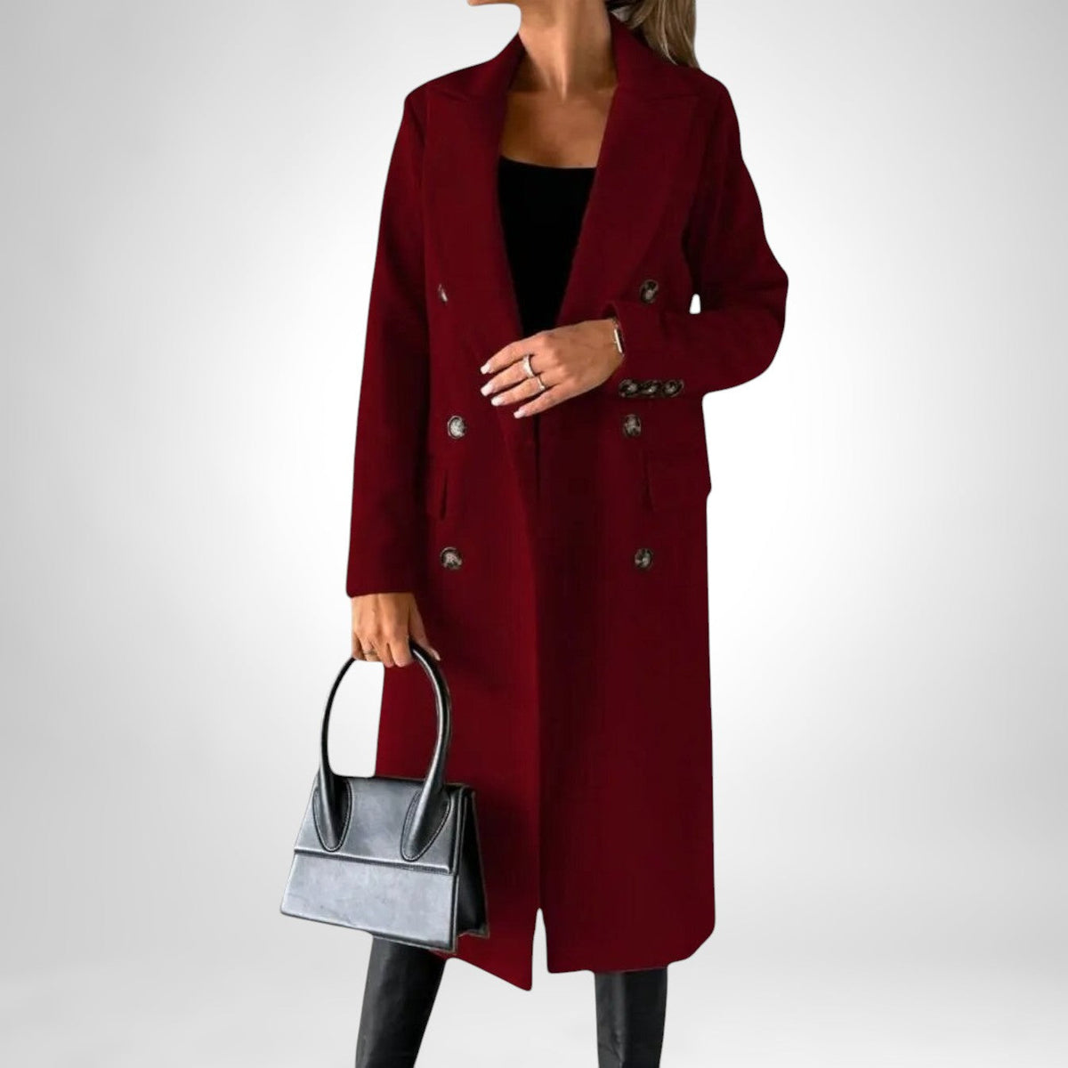 Burgundy long double breasted coat - Lana Fiorelli