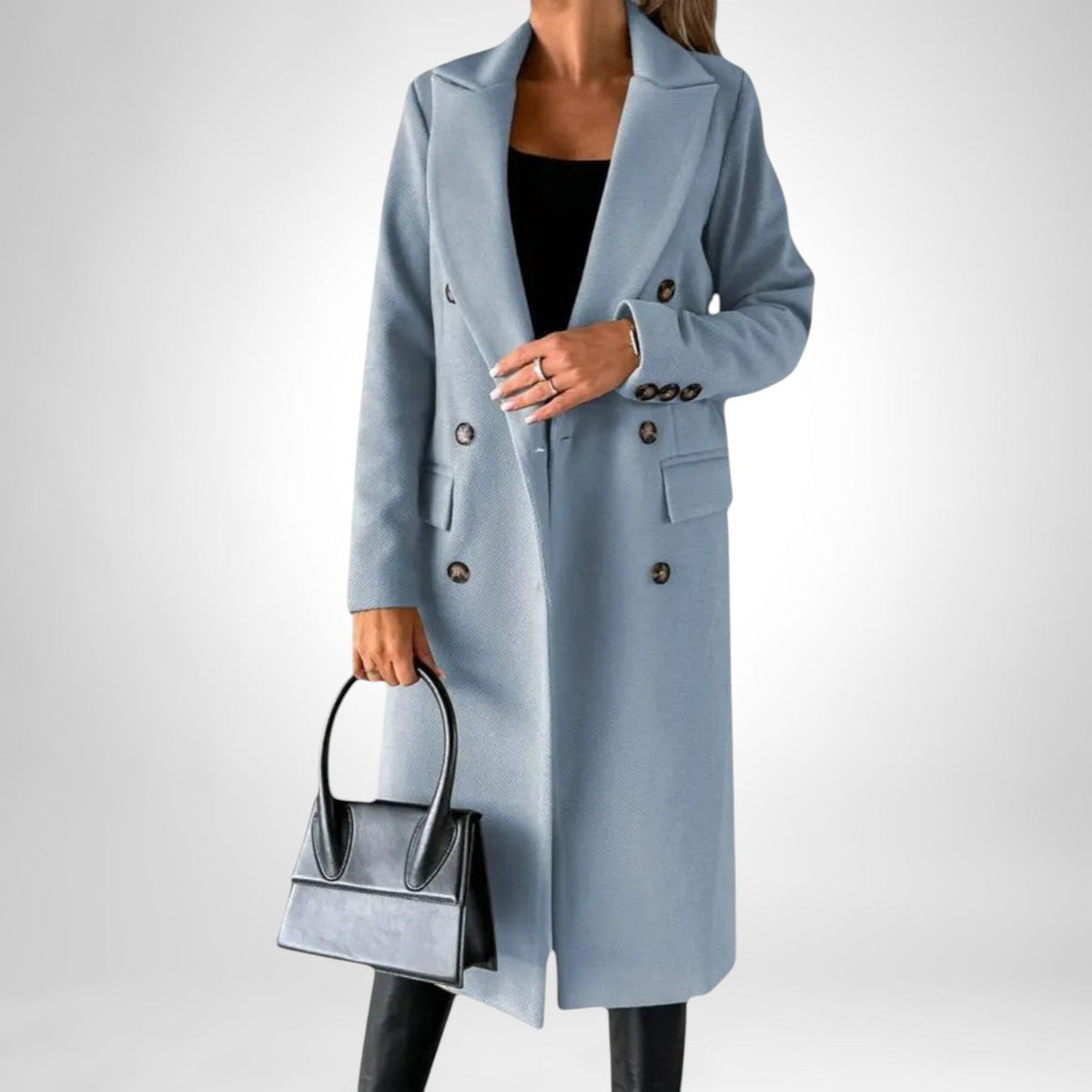 Light Blue long double breasted coat - Lana Fiorelli