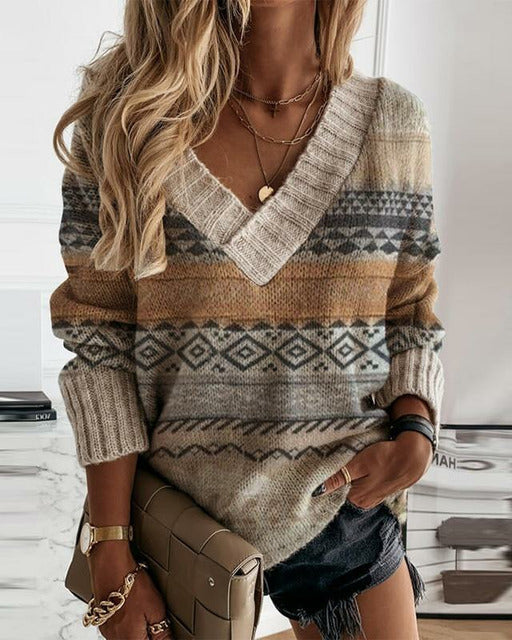 Khaki patchwork knit sweater - Lana Fiorelli