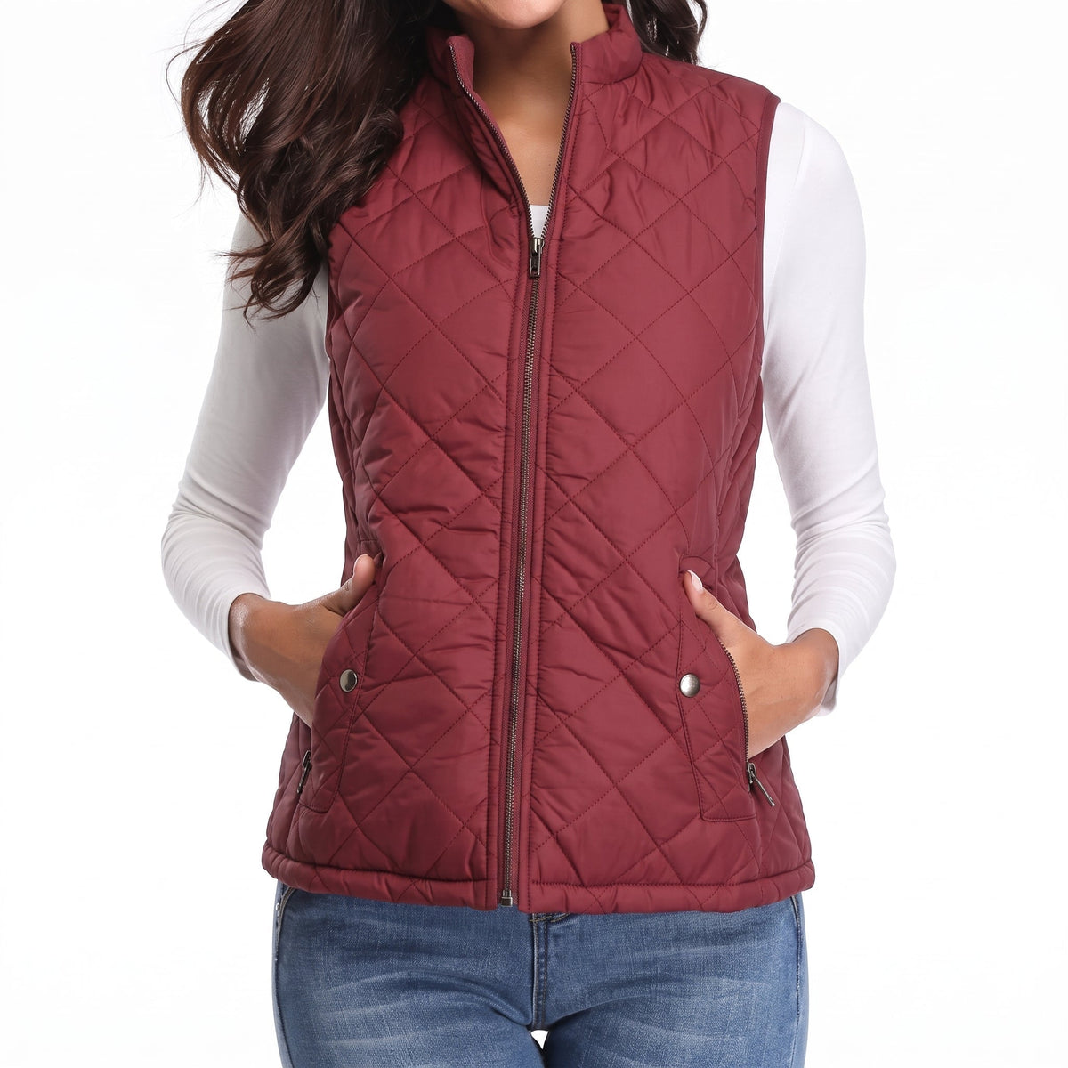 Burgundy quilted zip gilet - Lana Fiorelli