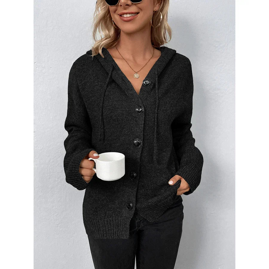 Black hooded button cardigan - Lana Fiorelli