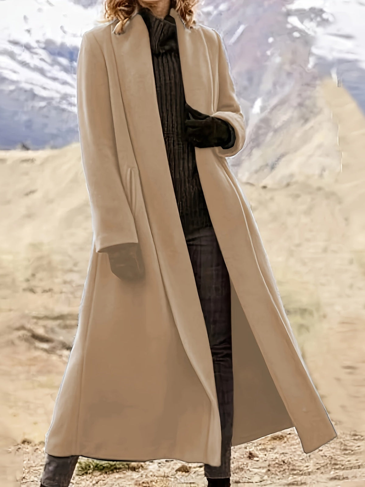 Dark Brown maxi open front coat - Lana Fiorelli